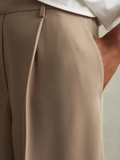 Reiss Mink neutre - Pantalon en sergé Eden à taille élastiquée Ample Clearance