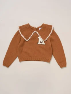 Miss Pull marron en maille véritable avec col tissé et Ensemble jupe à carreaux Hot