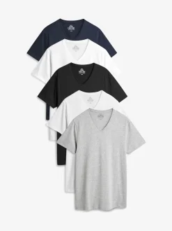 Next mixte - Lot de 5 T-shirts Col en V 100% Coton Coupe ajustée New