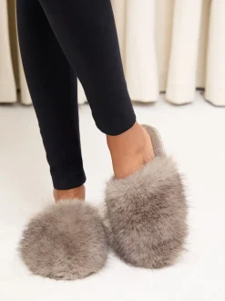 Lipsy Mocha - Chaussons mules en fausse fourrure ultra duveteux à bout fermé pour vêtements de nuit Hot