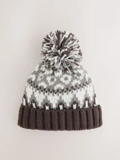 Next Moka marron Fairisle - Pom Bonnet Chapeaux (3mths-16yrs) New