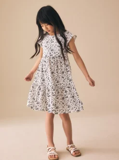 Next Monochrome imprimé floral - Robe Effet froissé à manches d’ange (3-16ans) Discount