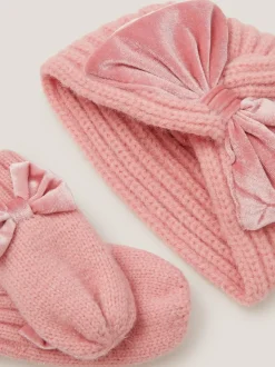 Monsoon Ensemble Bonnet et Mitaines en maille Bébé à nœud Online
