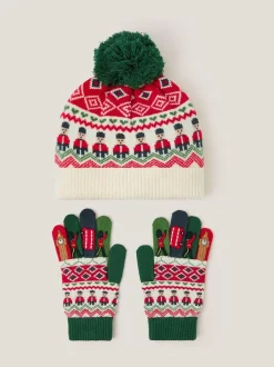 Monsoon London Ensemble bonnet et Gants à pompons fantaisie New