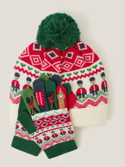 Monsoon London Ensemble bonnet et Gants à pompons fantaisie New