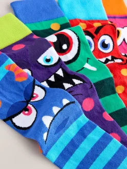 Next Monstre bleu/vert/rouge - Paquet de chaussettes à motifs 5 Clearance