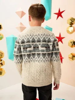 Next Motif Fair Isle Écru - Pull de Noël familial assorti (3mois à16ans) Clearance