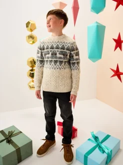 Next Motif Fair Isle Écru - Pull de Noël familial assorti (3mois à16ans) Clearance