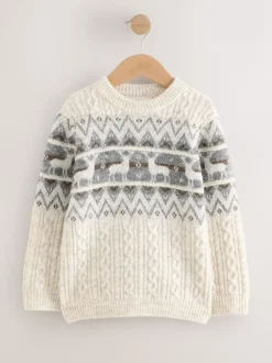 Next Motif Fair Isle Écru - Pull de Noël familial assorti (3mois à16ans) Clearance