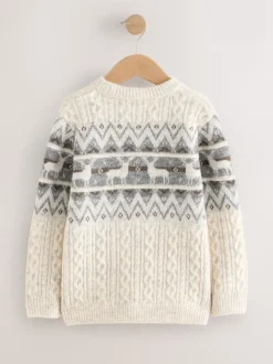 Next Motif Fair Isle Écru - Pull de Noël familial assorti (3mois à16ans) Clearance