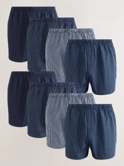 Next Motif mixte bleu marine - Lot de 8 - Boxers purs tissés Online
