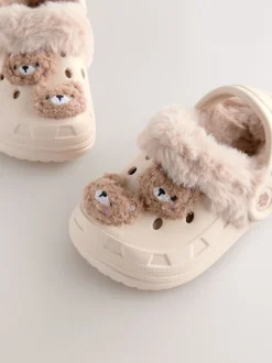 Next Motif ours neutre - Chaussons sabots doublés de fausse fourrure