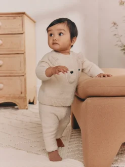 Next - Ensemble haut et legging en maille (0mois-2ans) Motif ours neutre New