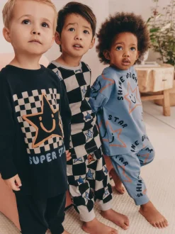 Next Multi Star et damier - Lot de 3 pyjamas oversize (9mois-10ans) New