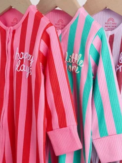 Next Multi Stripe (Multi Stripe) - Combinaisons de nuit à fermeture éclair pour bébés 3 Pack (0mths-3yrs) New
