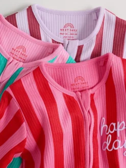 Next Multi Stripe (Multi Stripe) - Combinaisons de nuit à fermeture éclair pour bébés 3 Pack (0mths-3yrs) New