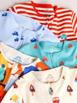 Next Multicolore - Lot de 5 Combinaisons de nuit zippées deux sens pour BÉBÉ (0mois à3ans) Clearance