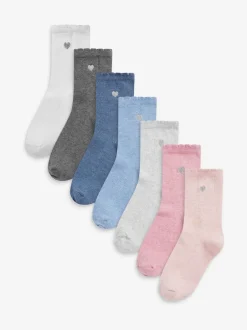 Next Multicolore - Lot de 7 paires de chaussettes de sport enrichies en coton avec cœur brodé Online