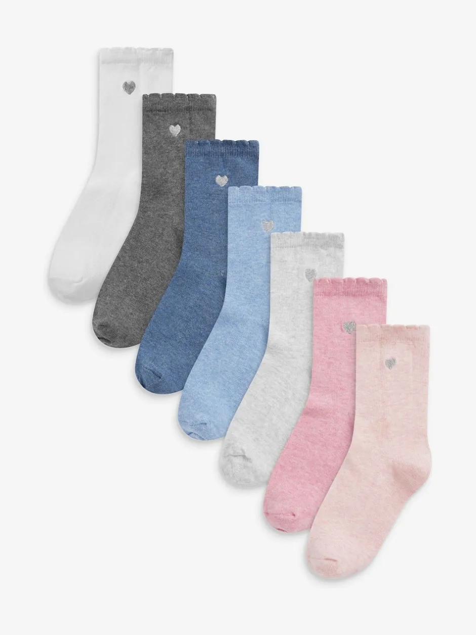 Next Multicolore - Lot de 7 paires de chaussettes de sport enrichies en coton avec cœur brodé Online