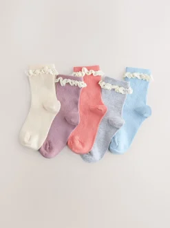 Next Multicolore - Lot de 5 paires de chaussettes à volants en coton riche Outlet