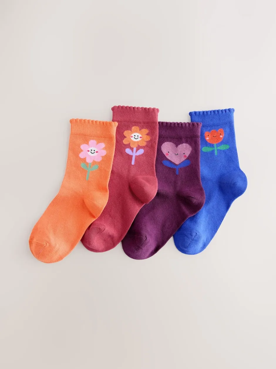 Next Multicolore - Lot de 4 paires de chaussettes en coton riche en fleurs et cœur