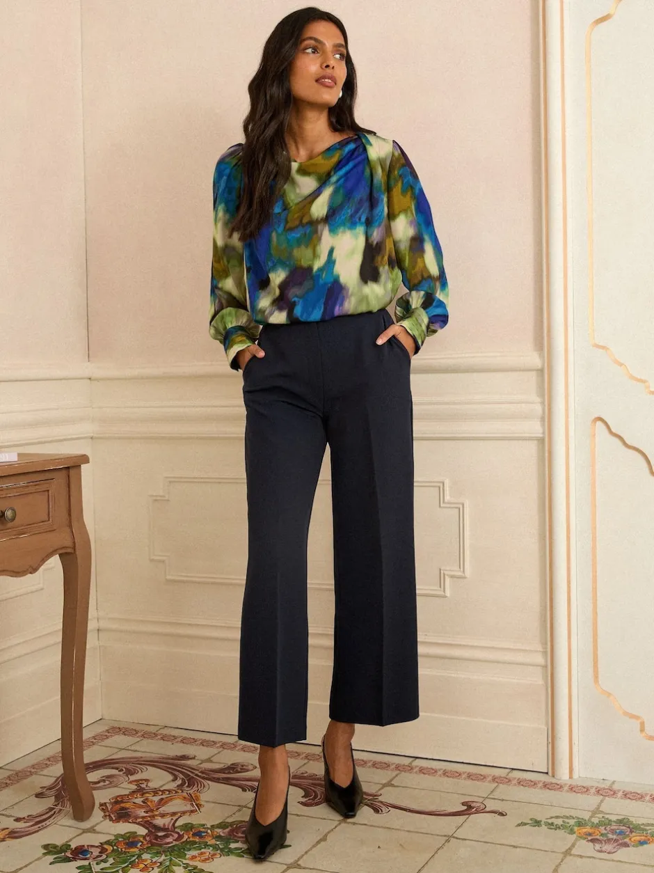 Love & Roses Multicolore - Chemisier en satin à Manches longues et Col bénitier Hot