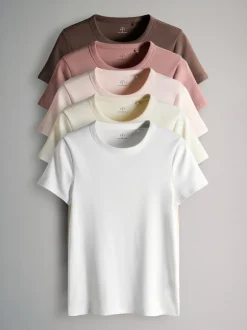 The Set Multicolore - lot de 5 t-shirts côtelés à manches courtes Outlet