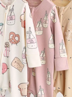 Next Multicolore Nourriture Personnage - Combinaisons de nuit à fermeture éclair pour bébés 3 Pack (0mths-3yrs) New