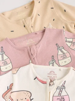 Next Multicolore Nourriture Personnage - Combinaisons de nuit à fermeture éclair pour bébés 3 Pack (0mths-3yrs) New