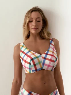 Next Multicolore/Blanc à Carreaux vifs - F - Haut de bikini K Ultimate Support Raccourci Wired New