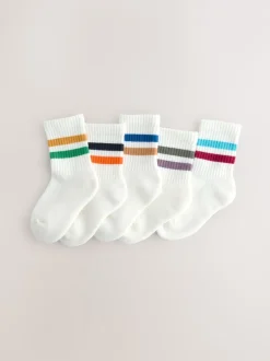 Next - Cushioned Semelle intérieure Cotton Rich Ribbed Tipped Chaussettes 5 Lot Multicolore/blanc Clearance