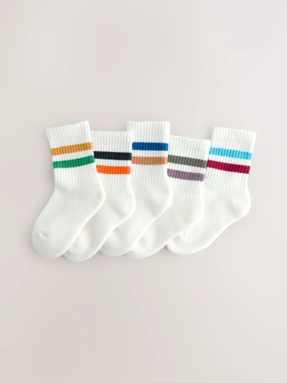 Next - Cushioned Semelle intérieure Cotton Rich Ribbed Tipped Chaussettes 5 Lot Multicolore/blanc Clearance