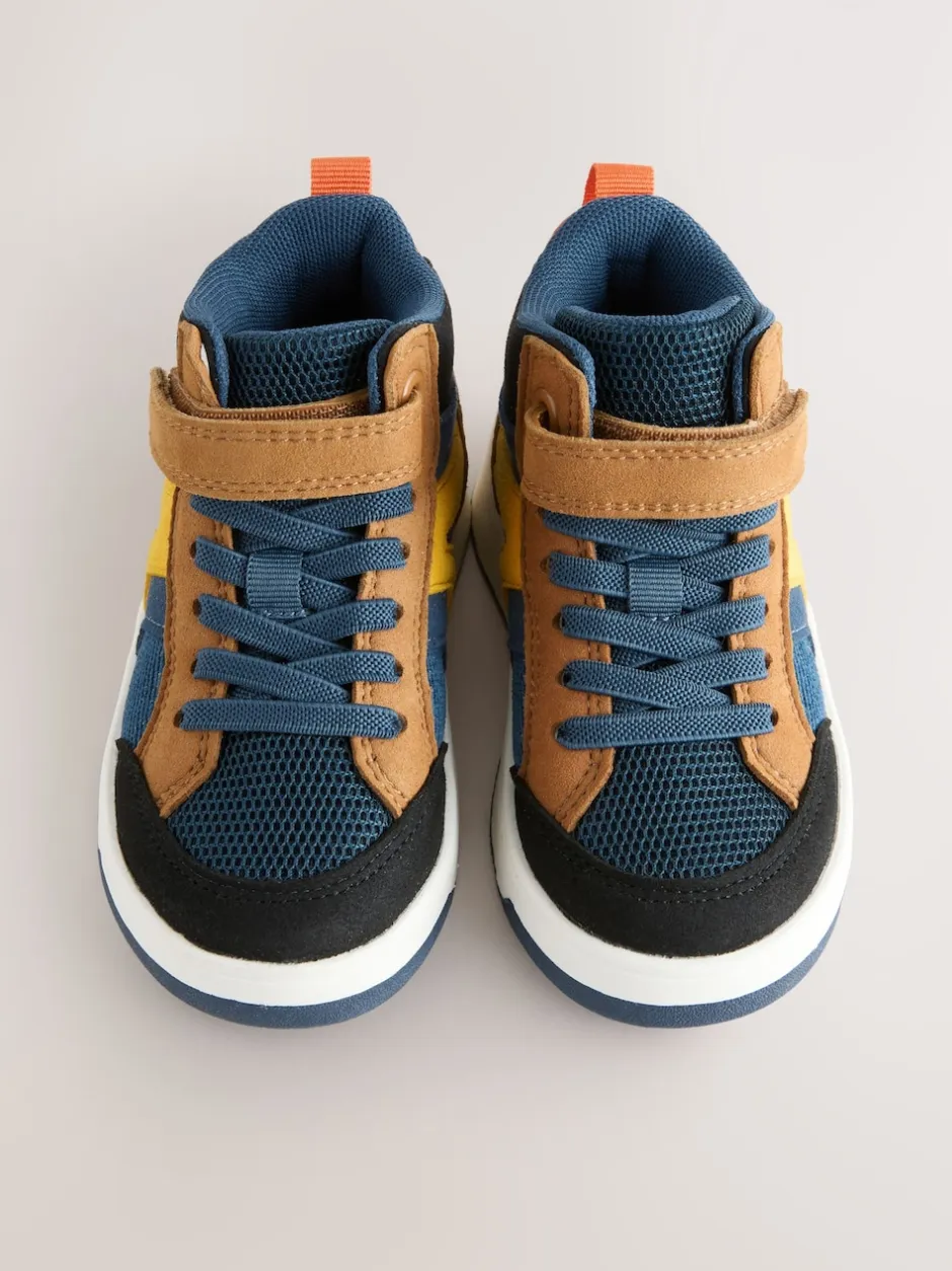 Next Navy/Fauve Color block - Baskets hautes à lacets élastiques à fermeture par contact