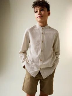 Next - Chemise à manches longues Grandad Collar Lin Mix (3-16yrs) neutre Outlet