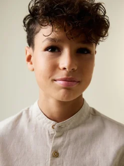 Next - Chemise à manches longues Grandad Collar Lin Mix (3-16yrs) neutre Outlet