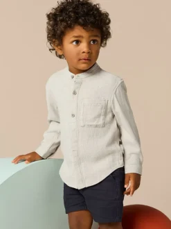 Next neutre - Chemise Lin Mix à col grand-père (3mths-7yrs) Clearance