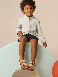 Next neutre - Chemise Lin Mix à col grand-père (3mths-7yrs) Clearance