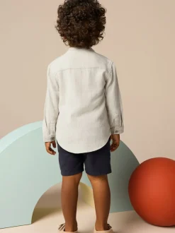 Next neutre - Chemise Lin Mix à col grand-père (3mths-7yrs) Clearance