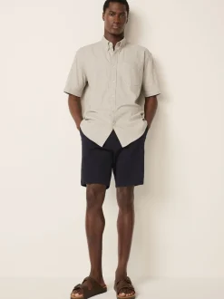 Next neutre - Col Classique - Chemise à manches courtes en lin et coton mélangés Sale