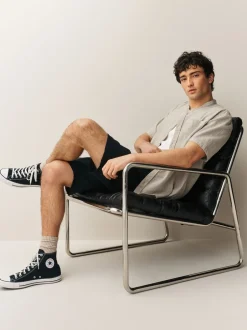 Next neutre - Col grand-père. - Chemise à manches courtes en lin et coton mélangés Clearance