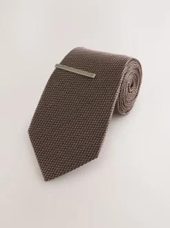 Next - Cravate texturée avec pince à cravate neutre Outlet