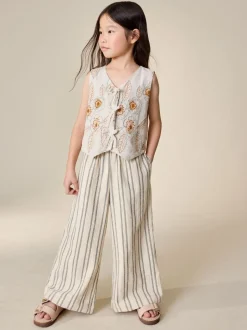 Next neutre - Ensemble gilet brodé et pantalons jambe large (3-16ans) Discount