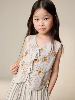 Next neutre - Ensemble gilet brodé et pantalons jambe large (3-16ans) Discount