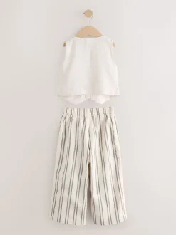 Next neutre - Ensemble gilet brodé et pantalons jambe large (3-16ans) Discount