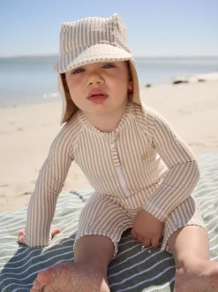 Next neutre - Ensemble maillot de bain et chapeau anti-soleil rayé (3mois-7ans) Sale