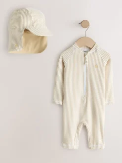 Next neutre - Ensemble maillot de bain et chapeau anti-soleil rayé (3mois-7ans) Sale