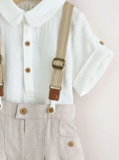 Next neutre - Ensemble pantalon-chemise et bretelles bébé 3 pièces (0mois-2ans) Outlet