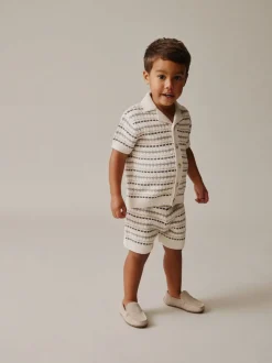 Next neutre - Ensemble polos et shorts texturés en maille à col révéré (3mois-10ans)