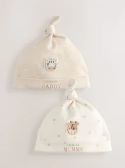 Next neutre - Lot de 2 chapeaux noués bébé I Love My Mummy/Daddy (0-6mois) Sale