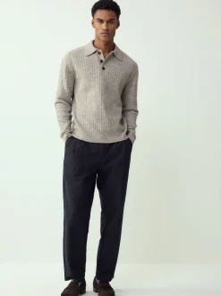 Next neutre - Polo à manches longues en maille côtelée confortable avec laine Hot